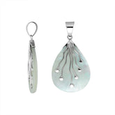 Sterling Silver Balinese Teardrop Shape Mother Of Pearl Pendant With Silver Wave Design